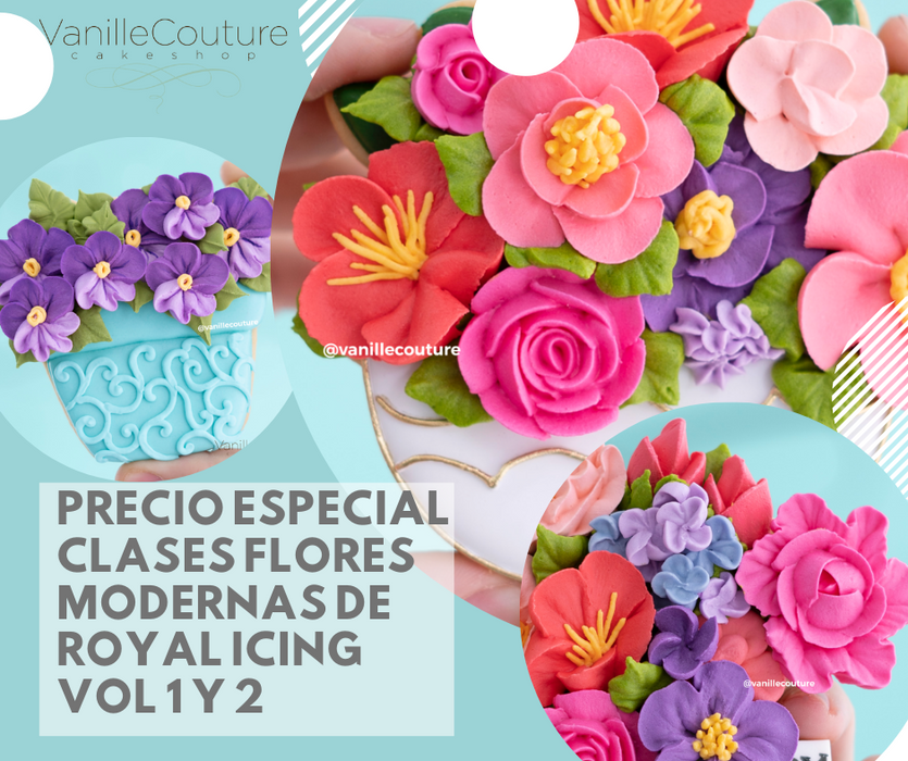 Clase online -COMBO PRECIO ESPECIAL- Flores modernas de royal icing volumen 1 y 2